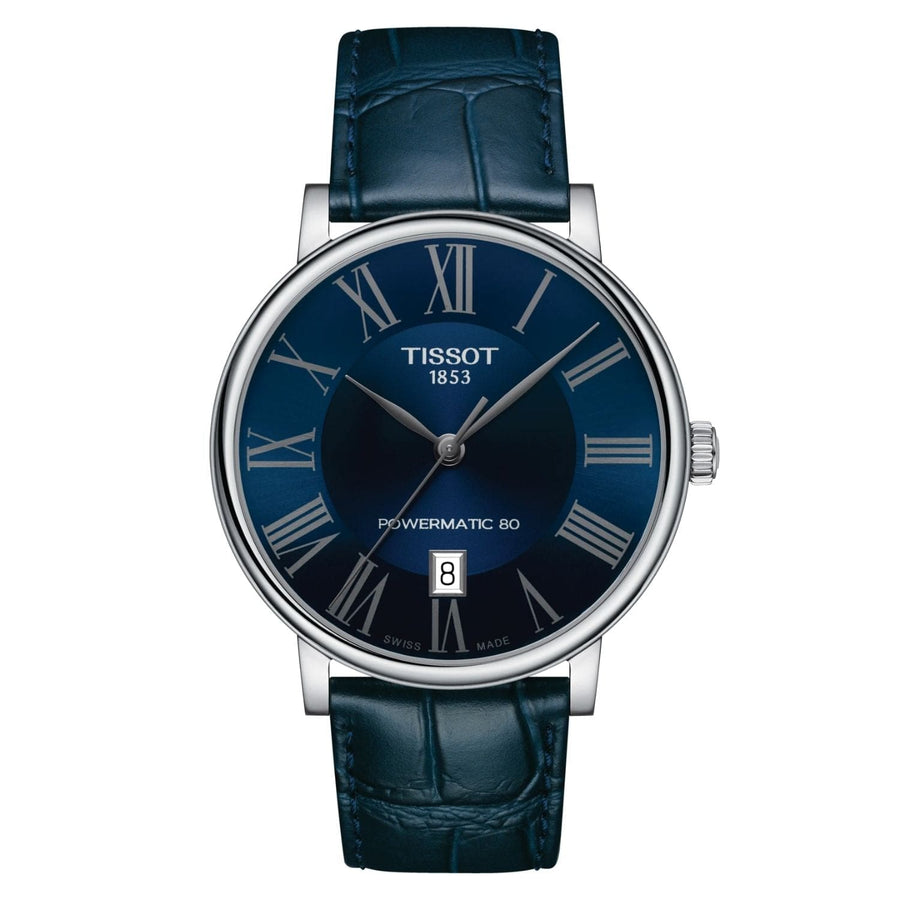 Tissot Carson Premium Powermatic 80 Blue Dial Blue Leather Strap Watch For Men - T122.407.16.043.00