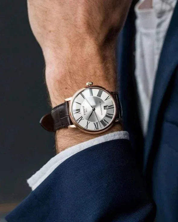 Tissot Carson Premium Powermatic 80 Silver Dial Brown Leather Strap Watch For Men - T122.407.36.033.00