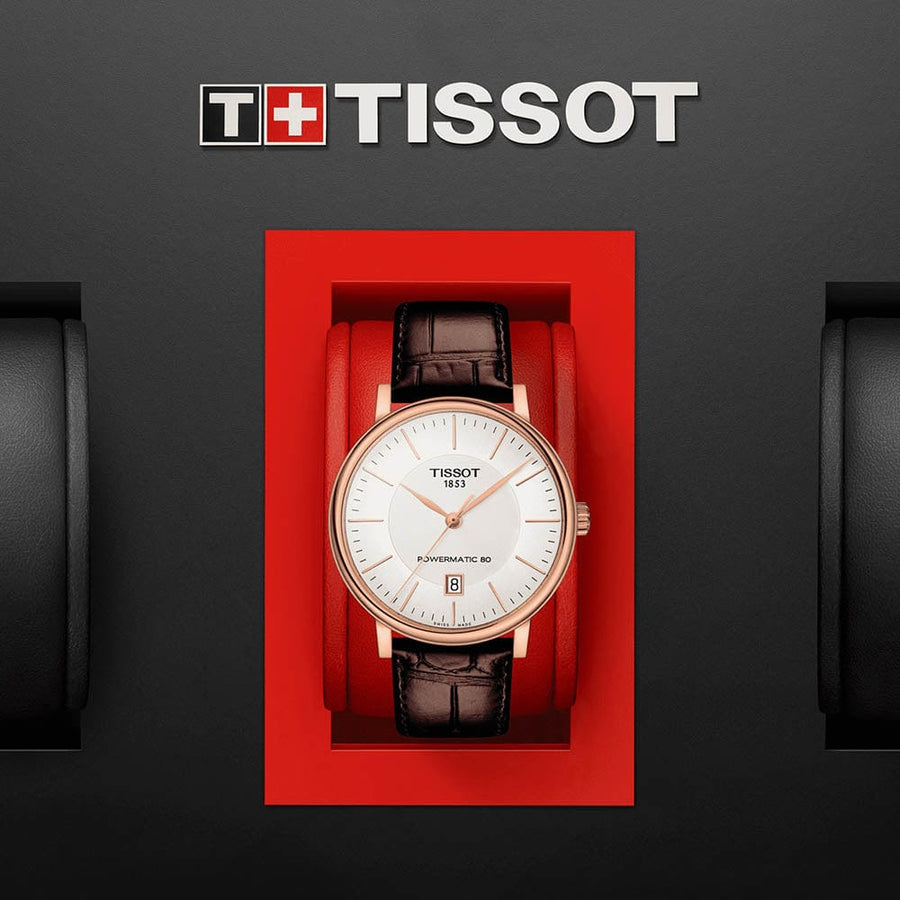 Tissot Carson Premium Powermatic 80 White Dial Brown Leather Strap Watch For Men - T122.407.36.031.00