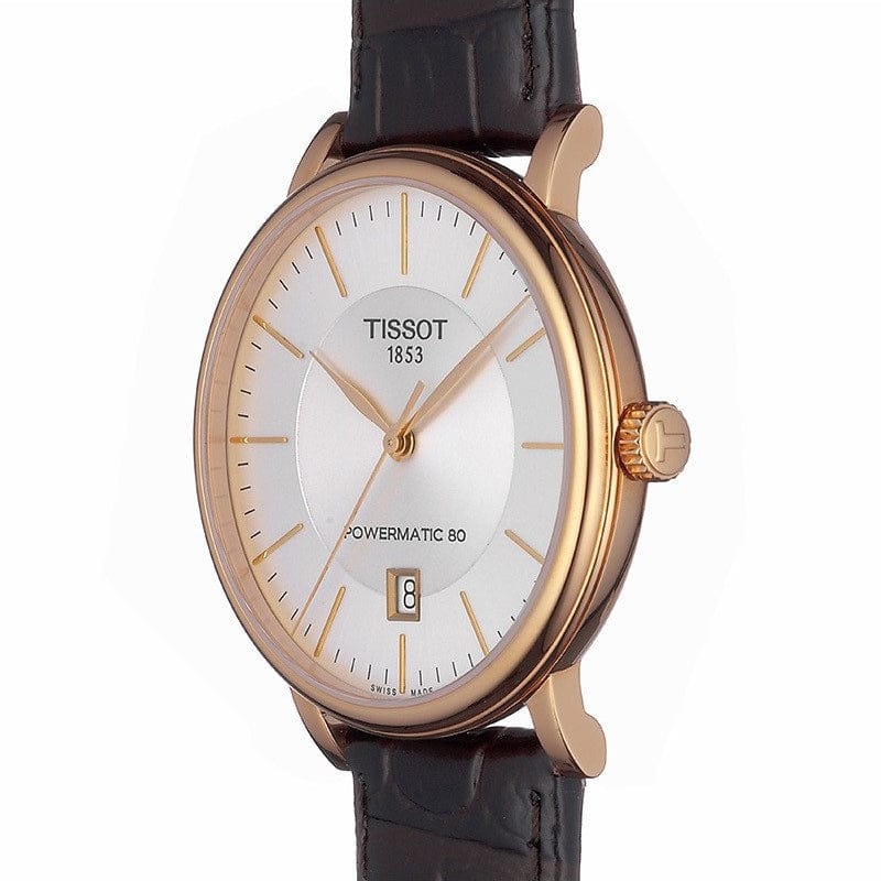 Tissot Carson Premium Powermatic 80 White Dial Brown Leather Strap Watch For Men - T122.407.36.031.00