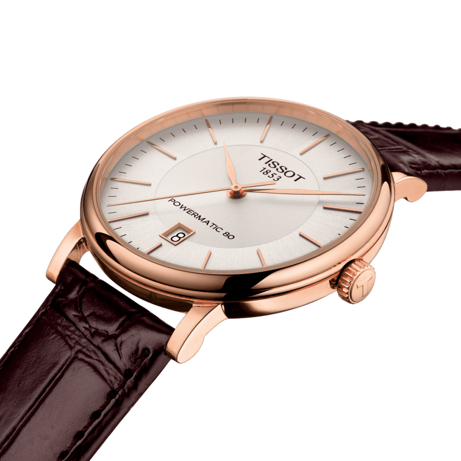 Tissot Carson Premium Powermatic 80 White Dial Brown Leather Strap Watch For Men - T122.407.36.031.00