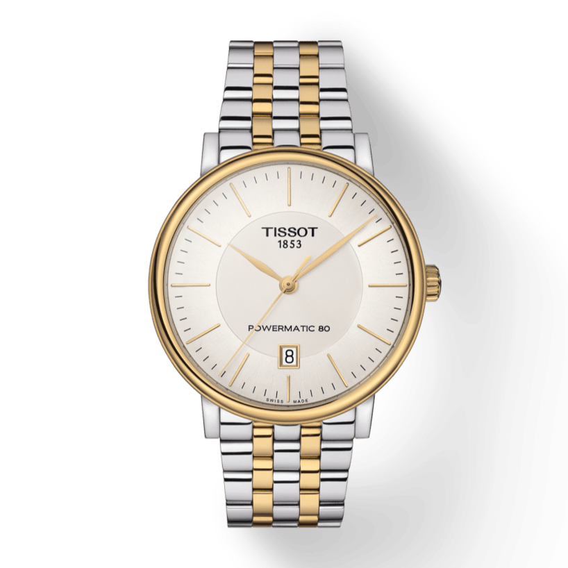 Tissot Carson Premium Powermatic 80 White Dial Two Tone Steel Strap Watch For Men - T122.407.22.031.00