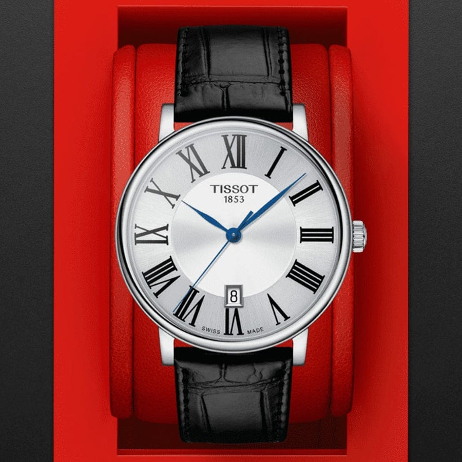 Tissot Carson Premium Silver Dial Black Leather Strap Watch For Men - T122.410.16.033.00