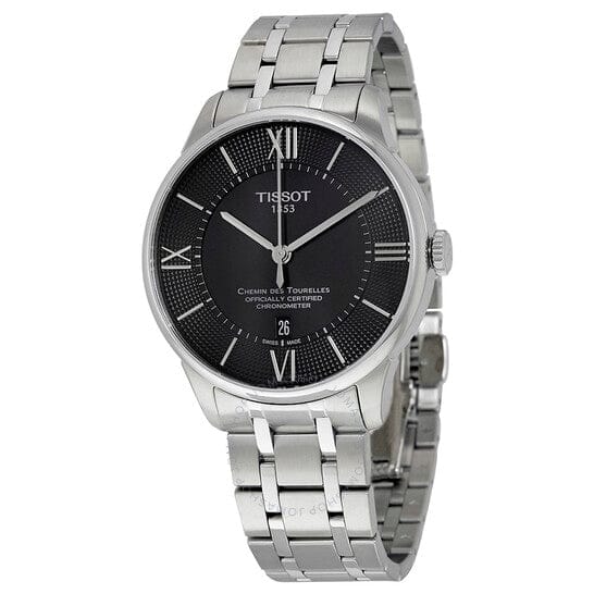 Tissot T Classic Chemin Des Tourelles Chronometer Black Dial Silver Steel Strap Watch For Men - T099.408.11.058.00