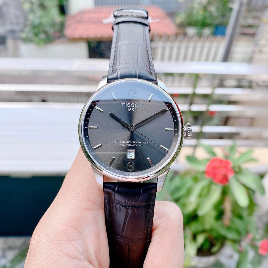 Tissot Chemin Des Tourelles Powermatic 80 Black Dial Black Leather Strap Watch For Men - T099.407.16.447.00