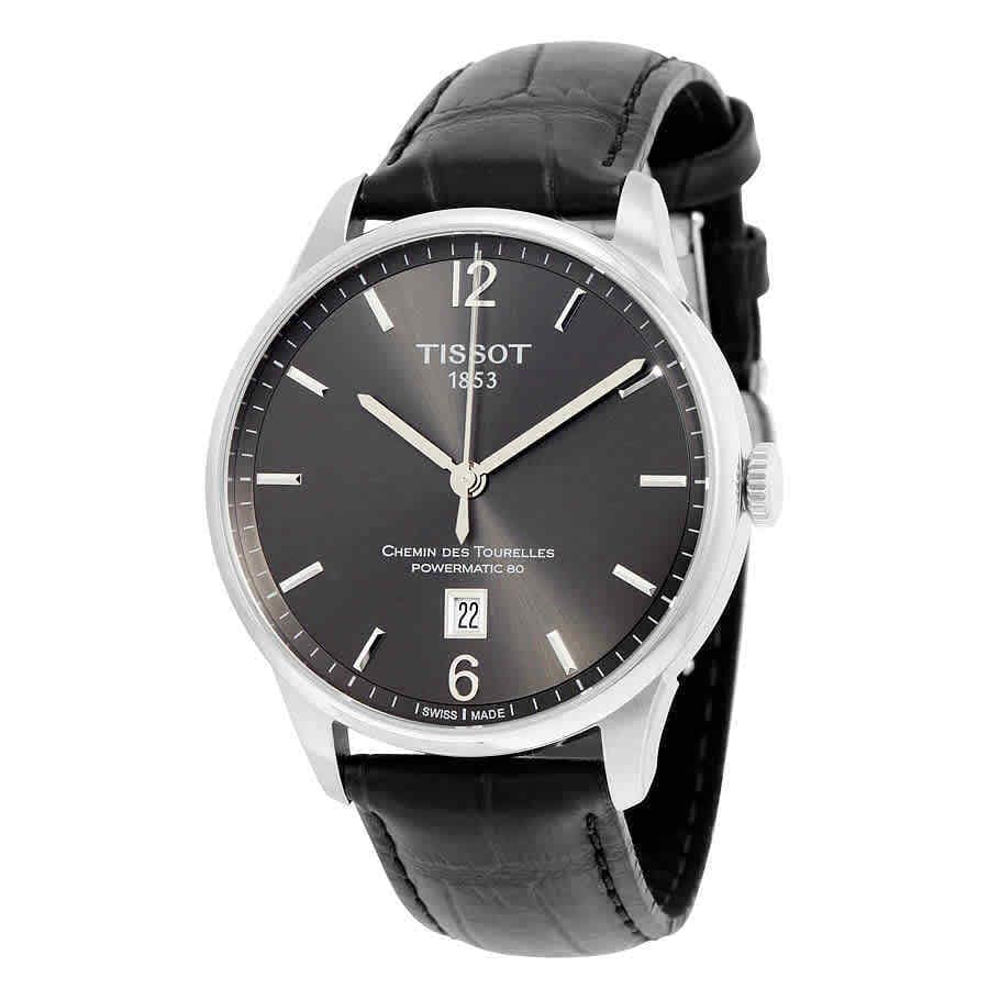 Tissot Chemin Des Tourelles Powermatic 80 Black Dial Black Leather Strap Watch For Men - T099.407.16.447.00