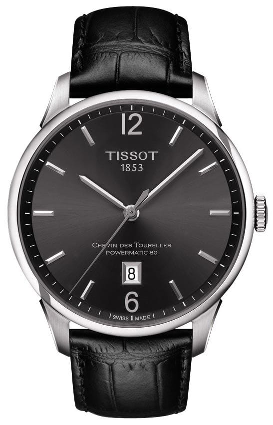 Tissot Chemin Des Tourelles Powermatic 80 Black Dial Black Leather Strap Watch For Men - T099.407.16.447.00