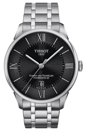 Tissot Chemin Des Tourelles Powermatic 80 Black Dial Silver Steel Strap Watch For Men - T099.407.11.058.00