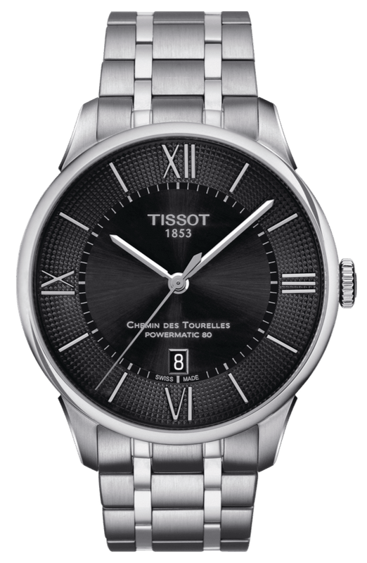 Tissot Chemin Des Tourelles Powermatic 80 Black Dial Silver Steel Strap Watch For Men - T099.407.11.058.00