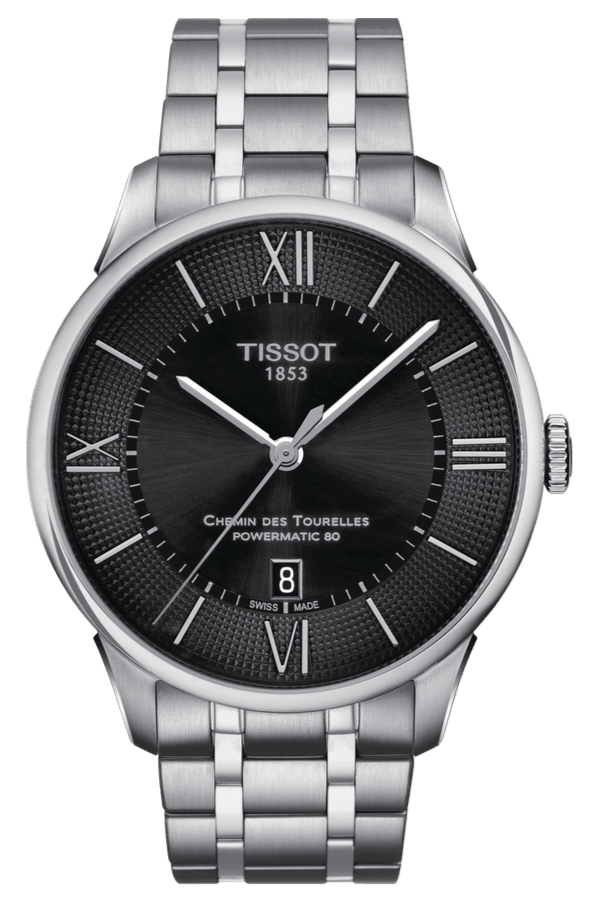 Tissot Chemin Des Tourelles Powermatic 80 Black Dial Silver Steel Strap Watch For Men - T099.407.11.058.00
