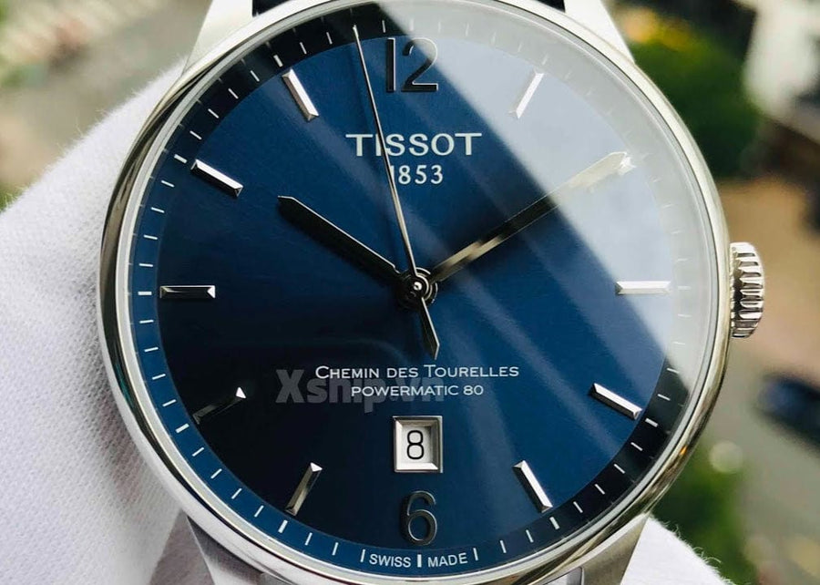 Tissot Chemin Des Tourelles Powermatic 80 Blue Dial Blue Leather Strap Watch for Men - T099.407.16.047.00
