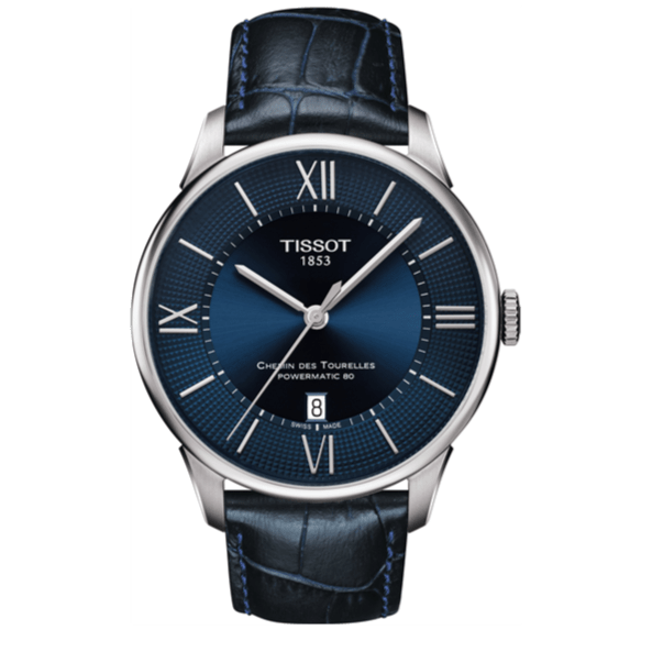 Tissot Chemin Des Tourelles Powermatic 80 Blue Dial Blue Leather Strap Watch for Men - T099.407.16.048.00