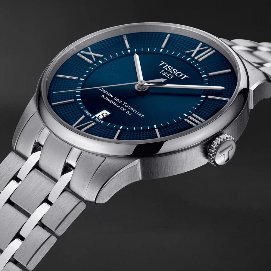 Tissot Chemin Des Tourelles Powermatic 80 Blue Dial Silver Steel Strap Watch for Men - T099.407.11.048.00