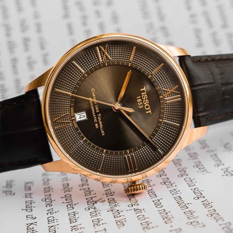 Tissot Chemin des Tourelles Powermatic 80 Brown Dial Brown Leather Strap Watch for Men - T099.407.36.448.00