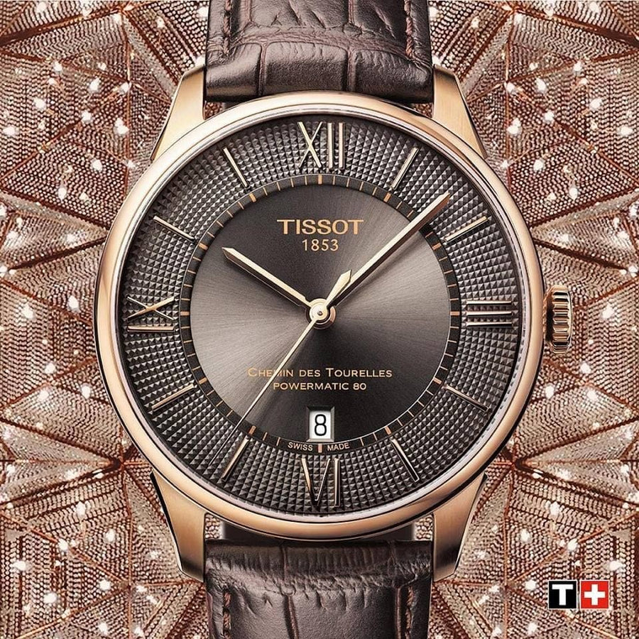Tissot Chemin des Tourelles Powermatic 80 Brown Dial Brown Leather Strap Watch for Men - T099.407.36.448.00