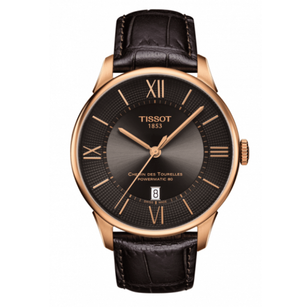 Tissot Chemin des Tourelles Powermatic 80 Brown Dial Brown Leather Strap Watch for Men - T099.407.36.448.00