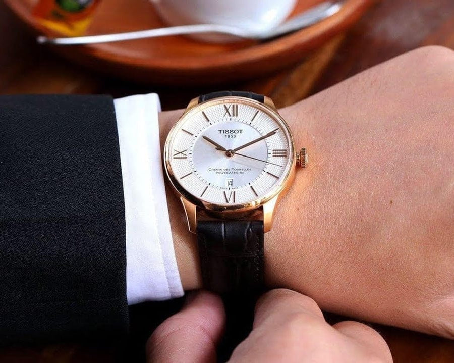 Tissot Chemin Des Tourelles Powermatic 80 Cosc Silver Dial Brown Leather Strap Watch For Men - T099.408.36.038.00