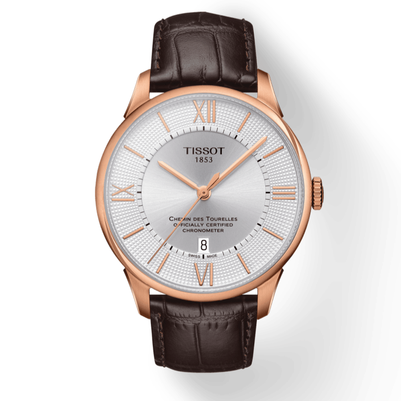 Tissot Chemin Des Tourelles Powermatic 80 Cosc Silver Dial Brown Leather Strap Watch For Men - T099.408.36.038.00