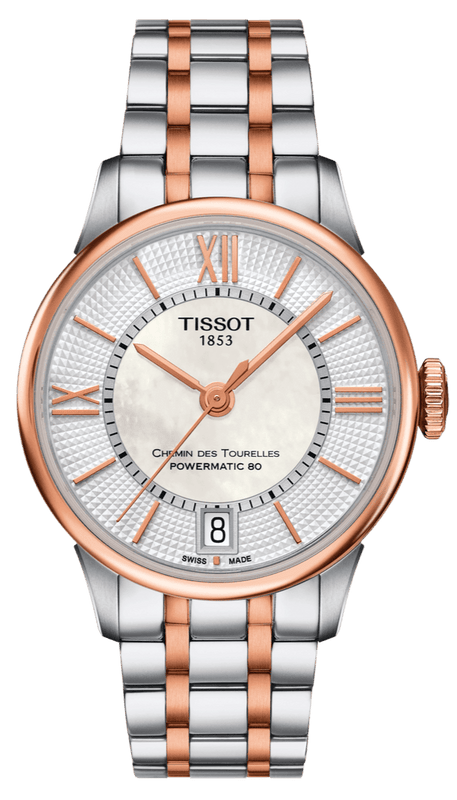 Tissot Chemin Des Tourelles Powermatic 80 Helvetic Price Lady Silver Dial Two Tone Steel Strap Watch For Women - T099.207.22.118.01