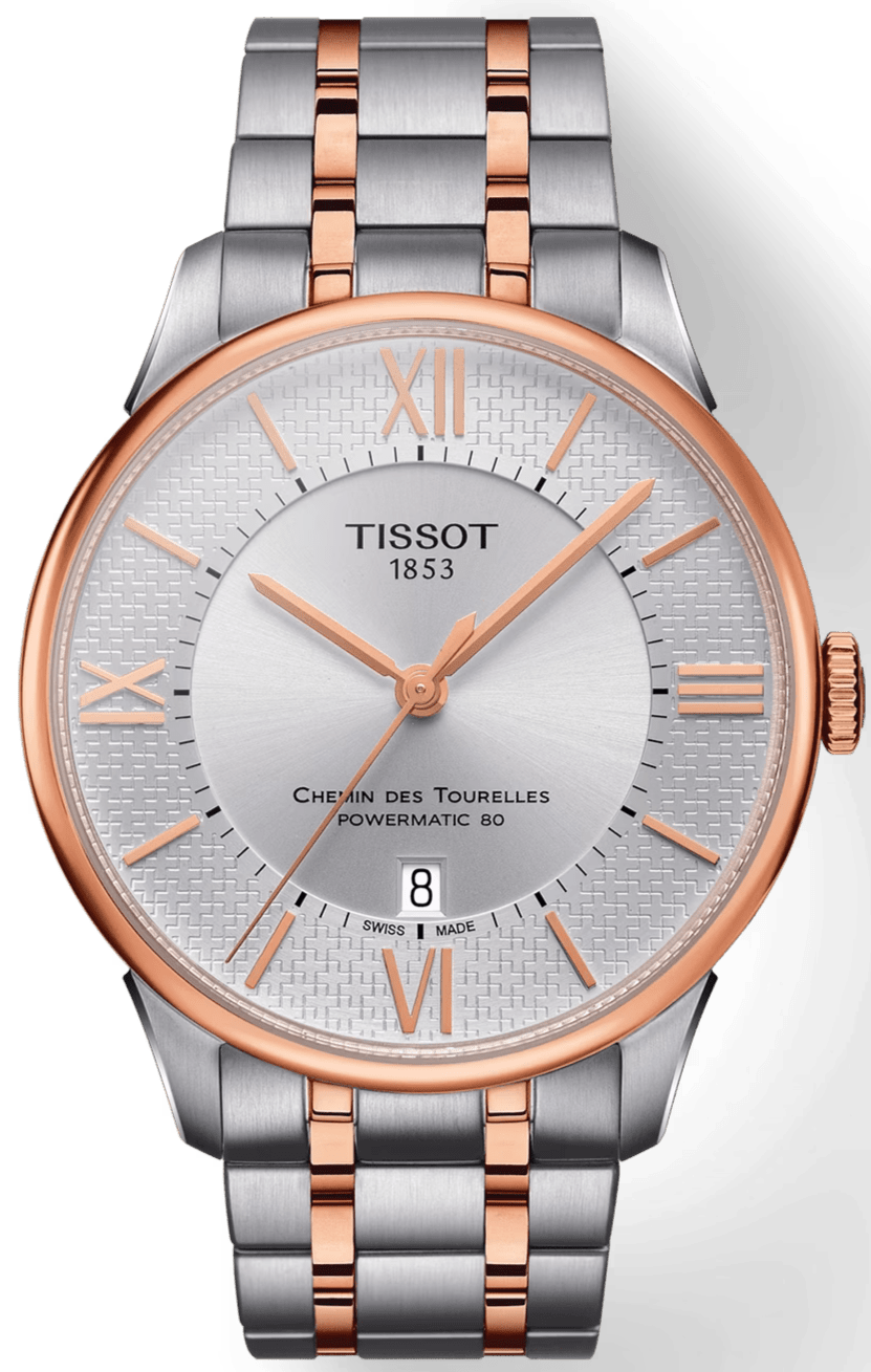 Tissot Chemin des Tourelles Powermatic 80 Helvetic Pride Silver Dial Two Tone Steel Strap Watch for Men - T099.407.22.038.01