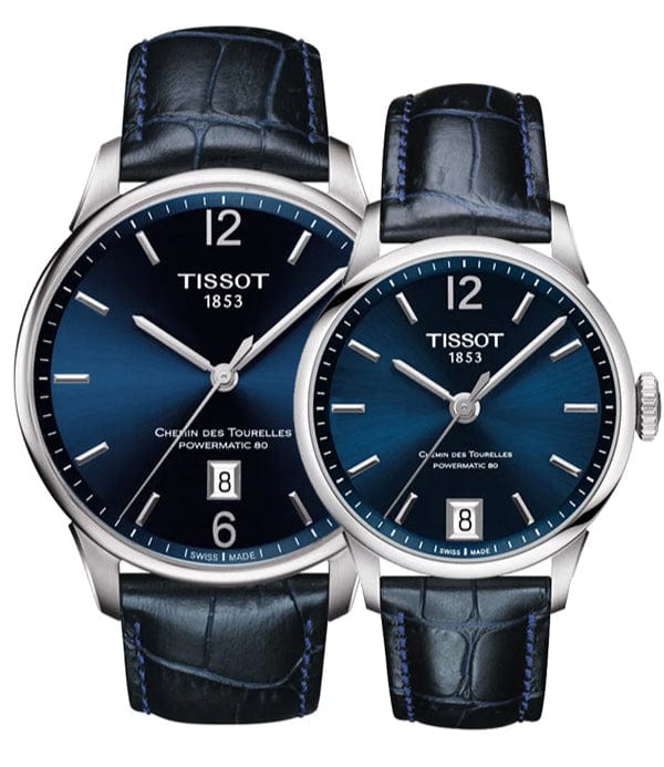 Tissot Chemin Des Tourelles Powermatic 80 Lady Blue Dial Blue Leather Strap Watch For Women - T099.207.16.047.00