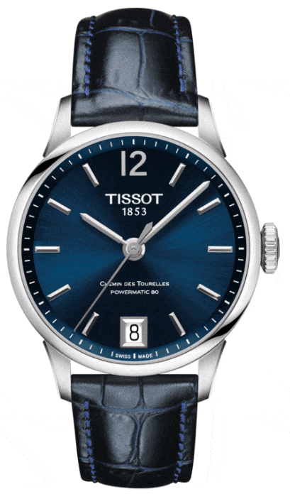 Tissot Chemin Des Tourelles Powermatic 80 Lady Blue Dial Blue Leather Strap Watch For Women - T099.207.16.047.00