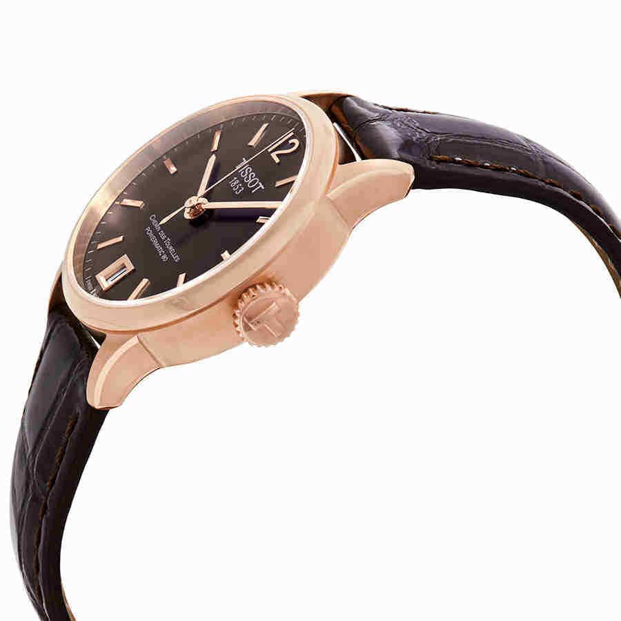 Tissot Chemin Des Tourelles Powermatic 80 Lady Brown Dial Brown Leather Strap Watch For Women - T099.207.36.447.00