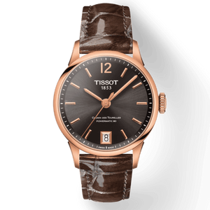 Tissot Chemin Des Tourelles Powermatic 80 Lady Brown Dial Brown Leather Strap Watch For Women - T099.207.36.447.00