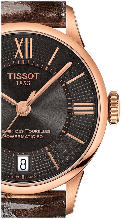 Tissot Chemin Des Tourelles Powermatic 80 Lady Brown Dial Brown Leather Strap Watch For Women - T099.207.36.448.00