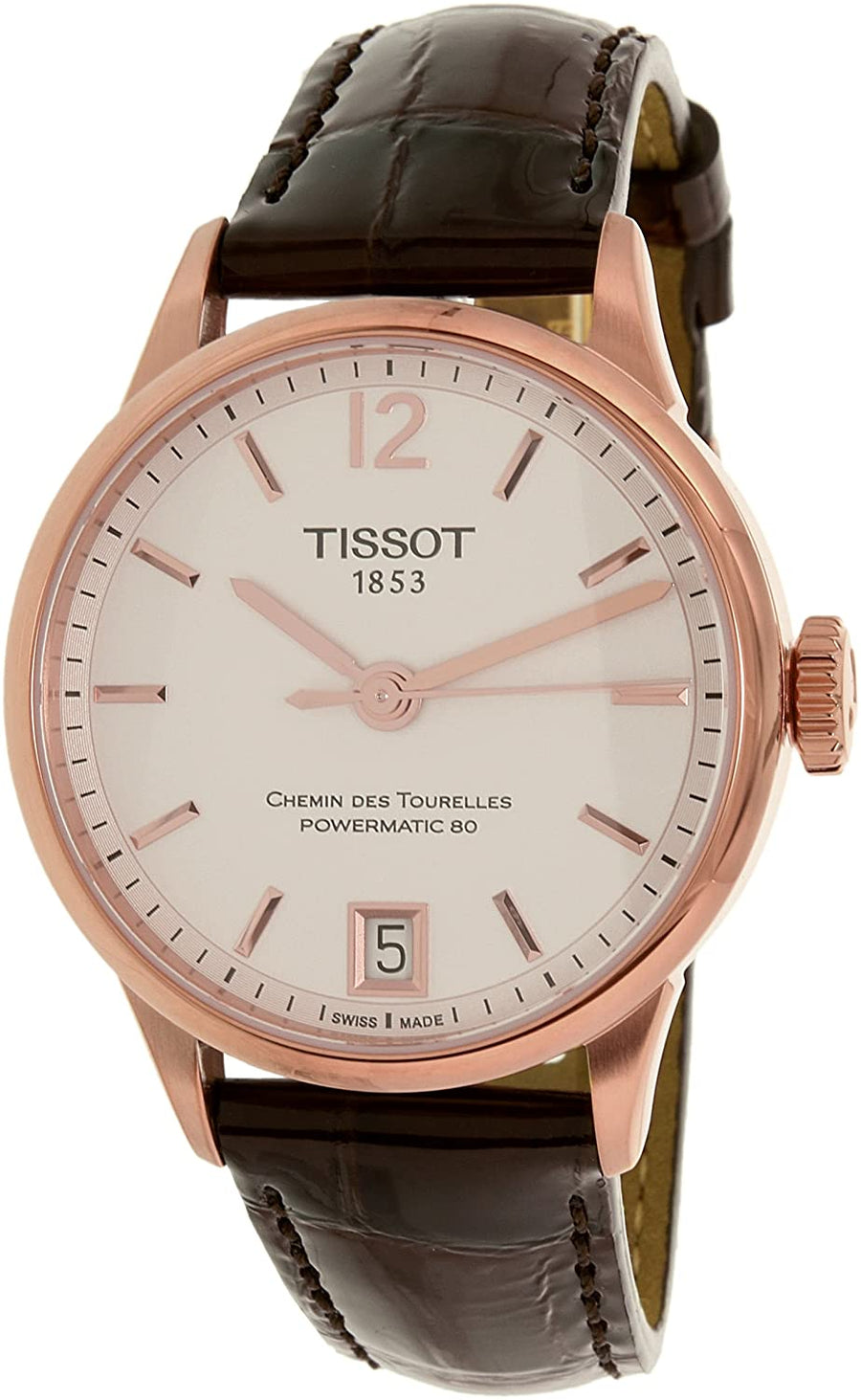 Tissot Chemin Des Tourelles Powermatic 80 Lady Silver Dial Brown Leather Strap Watch For Women - T099.207.36.037.00
