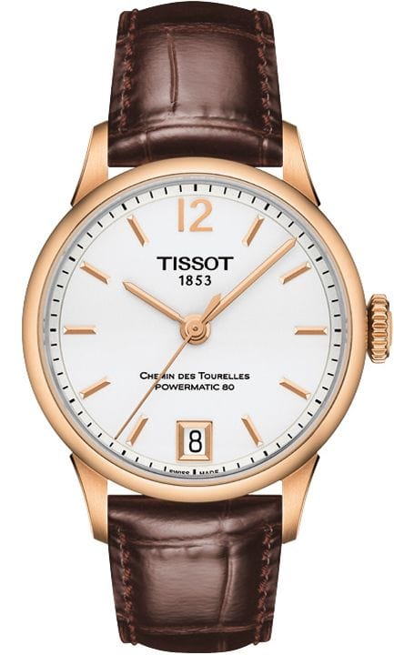Tissot Chemin Des Tourelles Powermatic 80 Lady Silver Dial Brown Leather Strap Watch For Women - T099.207.36.037.00