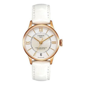 Tissot Chemin Des Tourelles Powermatic 80 Lady Silver Dial White Leather Strap Watch For Women - T099.207.36.118.00