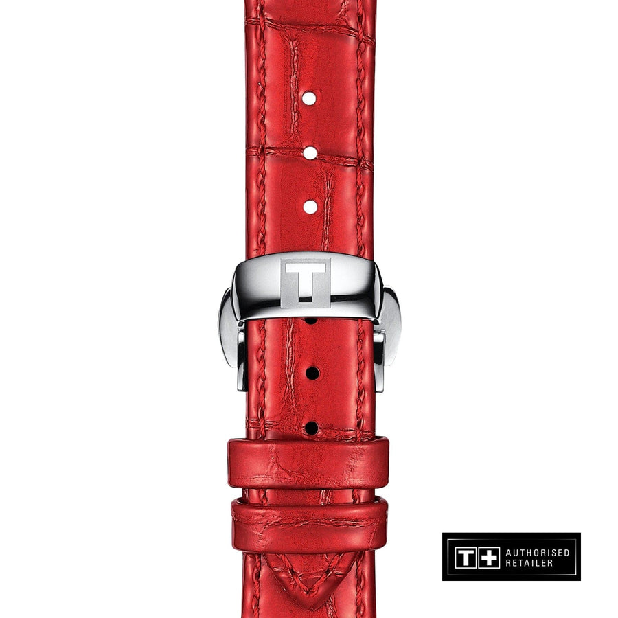 Tissot Chemin Des Tourelles Powermatic 80 Mother of Pearl White Dial Red Leather Strap Watch For Women - T099.207.16.118.00