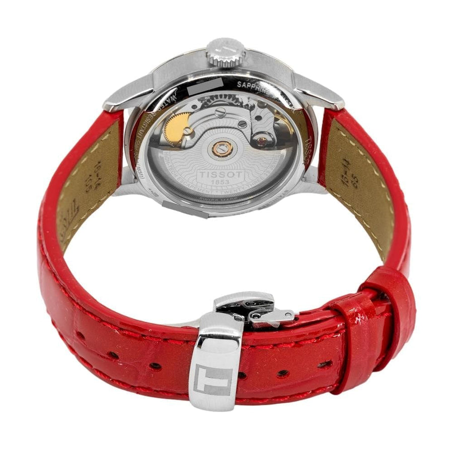 Tissot Chemin Des Tourelles Powermatic 80 Mother of Pearl White Dial Red Leather Strap Watch For Women - T099.207.16.118.00