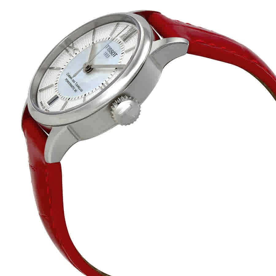 Tissot Chemin Des Tourelles Powermatic 80 Mother of Pearl White Dial Red Leather Strap Watch For Women - T099.207.16.118.00