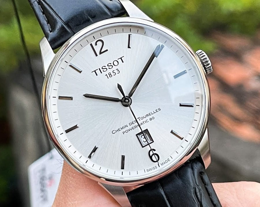 Tissot Chemin Des Tourelles Powermatic 80 Silver Dial Black Leather Strap Watch For Men - T099.407.16.037.00