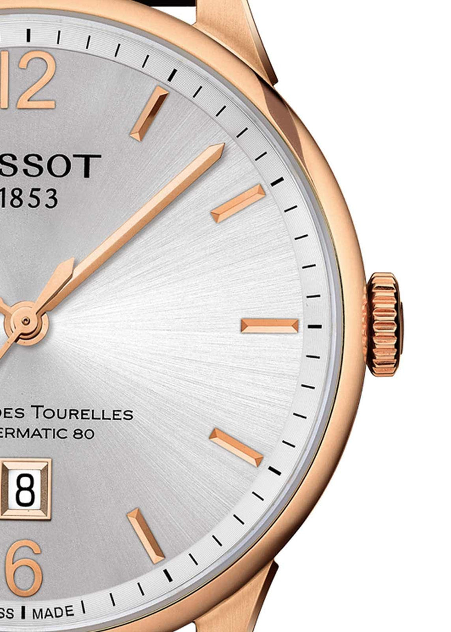 Tissot Chemin Des Tourelles Powermatic 80 Silver Dial Brown Leather Strap Watch For Men - T099.407.36.037.00