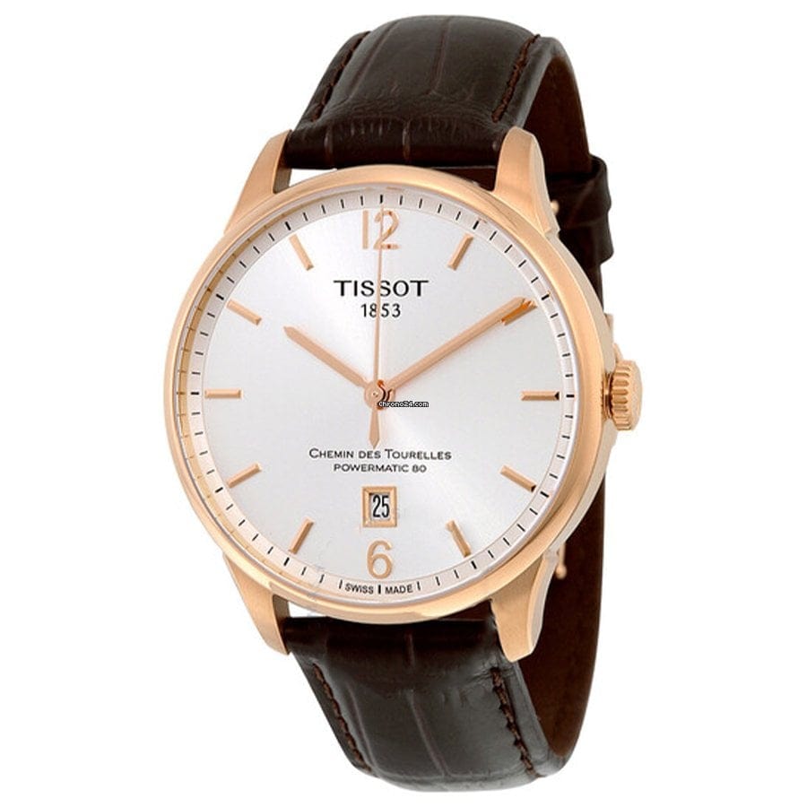 Tissot Chemin Des Tourelles Powermatic 80 Silver Dial Brown Leather Strap Watch For Men - T099.407.36.037.00