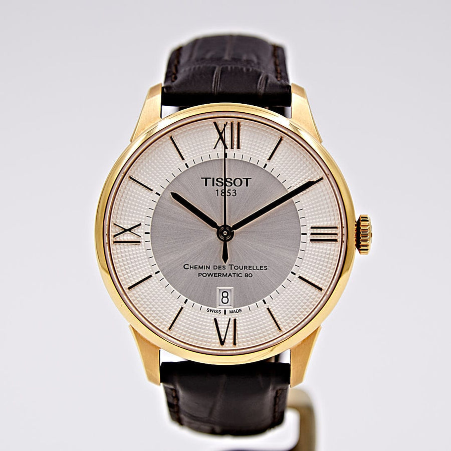 Tissot Chemin Des Tourelles Powermatic 80 Silver Dial Brown Leather Strap Watch For Men - T099.407.36.038.00