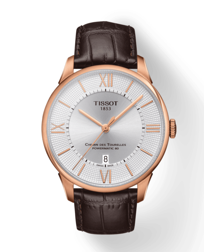 Tissot Chemin Des Tourelles Powermatic 80 Silver Dial Brown Leather Strap Watch For Men - T099.407.36.038.00