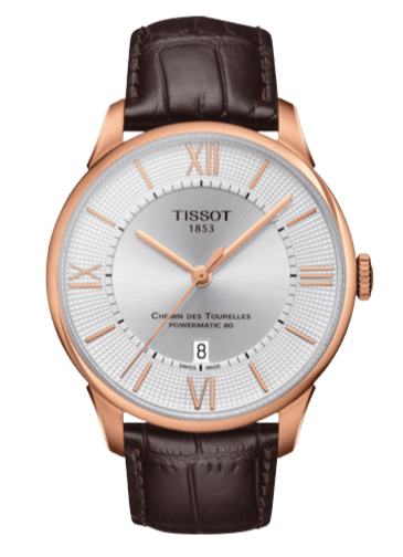 Tissot Chemin Des Tourelles Powermatic 80 Silver Dial Brown Leather Strap Watch For Men - T099.407.36.038.00