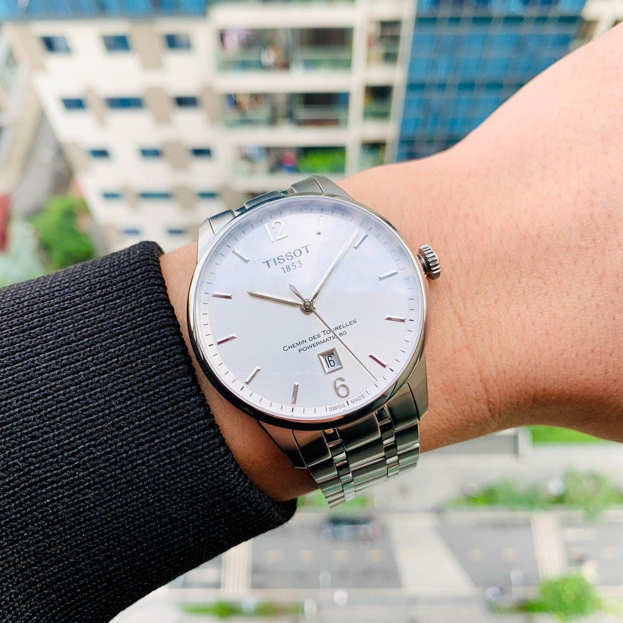 Tissot Chemin Des Tourelles Powermatic 80 Silver Dial Silver Steel Strap Watch For Men - T099.407.11.037.00