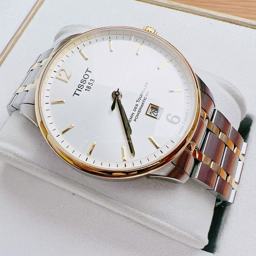 Tissot Chemin Des Tourelles Powermatic 80 Silver Dial Two Tone Steel Strap Watch For Men - T099.407.22.037.00