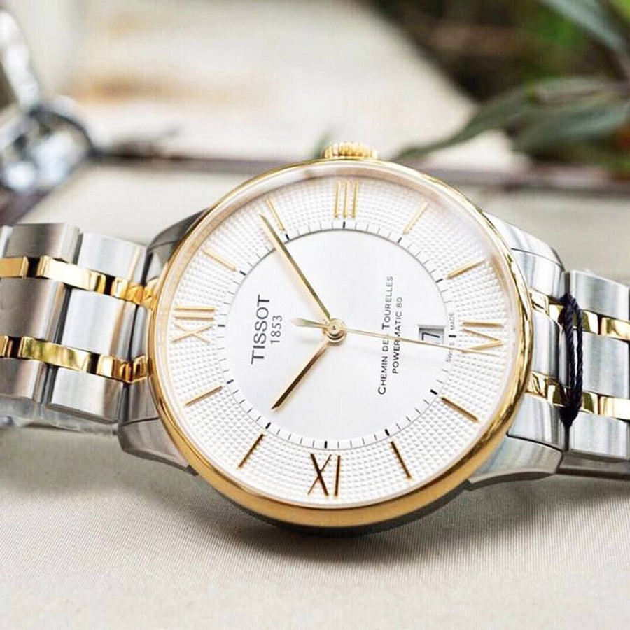 Tissot Chemin Des Tourelles Powermatic 80 Silver Dial Two Tone Steel Strap Watch For Men - T099.407.22.038.00