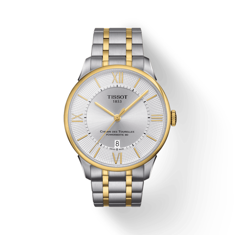 Tissot Chemin Des Tourelles Powermatic 80 Silver Dial Two Tone Steel Strap Watch For Men - T099.407.22.038.00