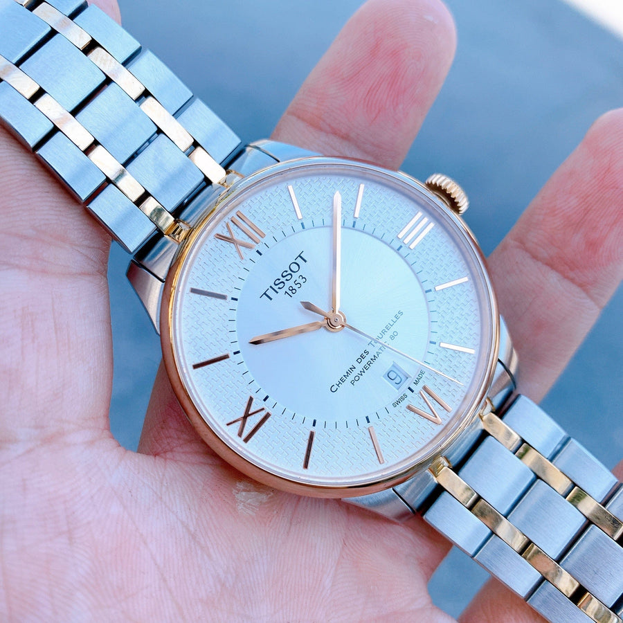 Tissot Chemin des Tourelles Powermatic 80 Silver Dial Two Tone Steel Strap Watch for Men - T099.407.22.038.02
