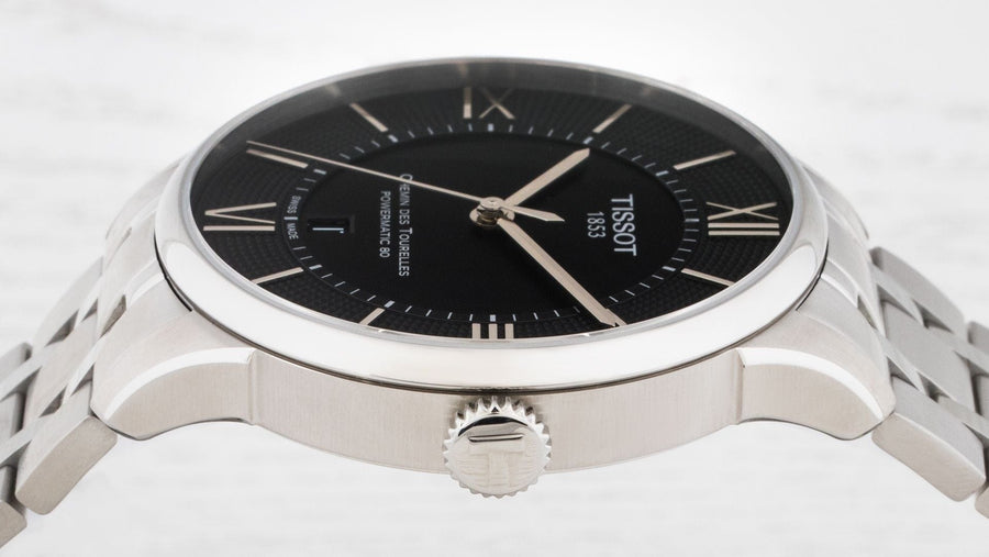 Tissot T Classic Chemin Des Tourelles Chronometer Black Dial Silver Steel Strap Watch For Men - T099.408.11.058.00