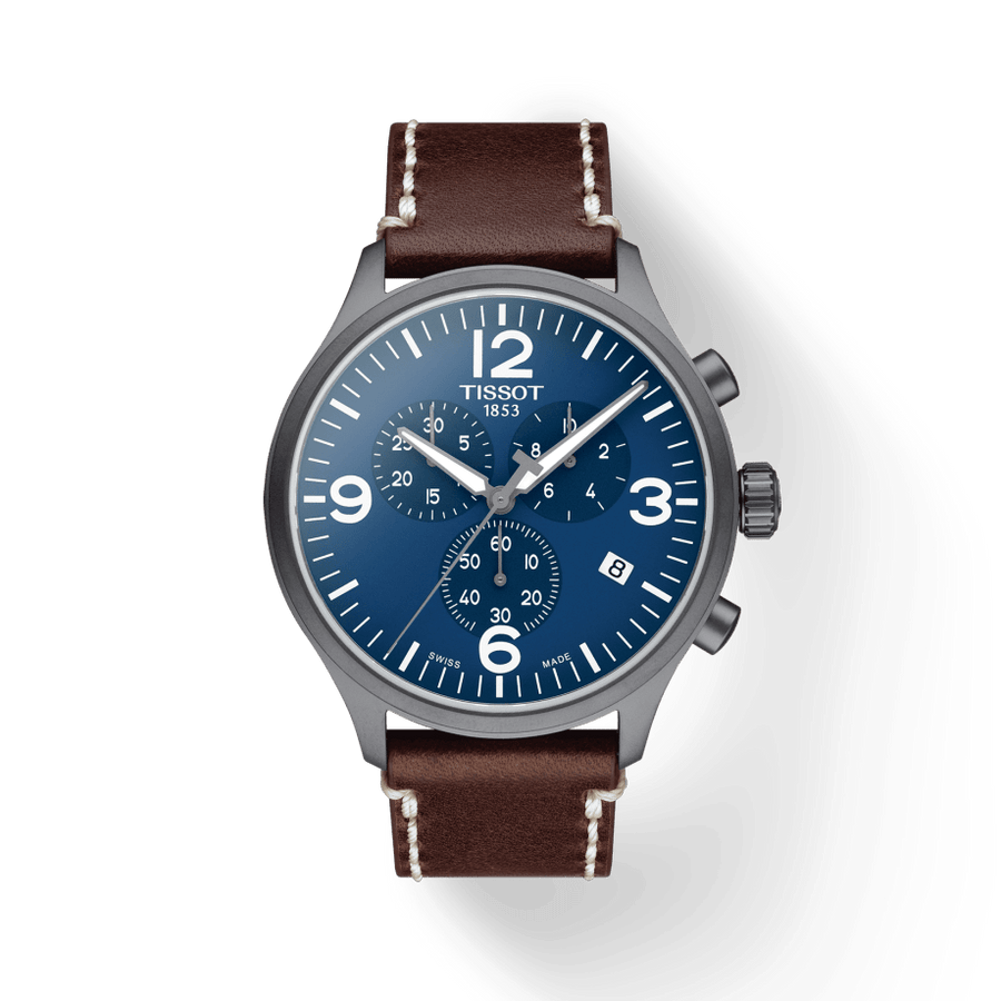 Tissot Chrono XL Blue Dial Brown Leather Strap Watch For Men - T116.617.36.047.00