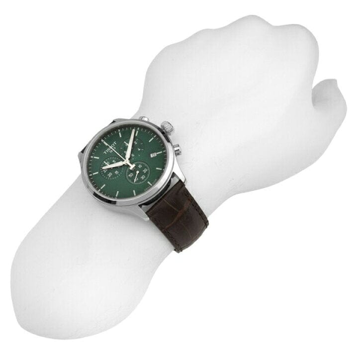 Tissot Chrono XL Chronograph Classic Green Dial Brown Leather Strap Watch For Men - T116.617.16.091.00