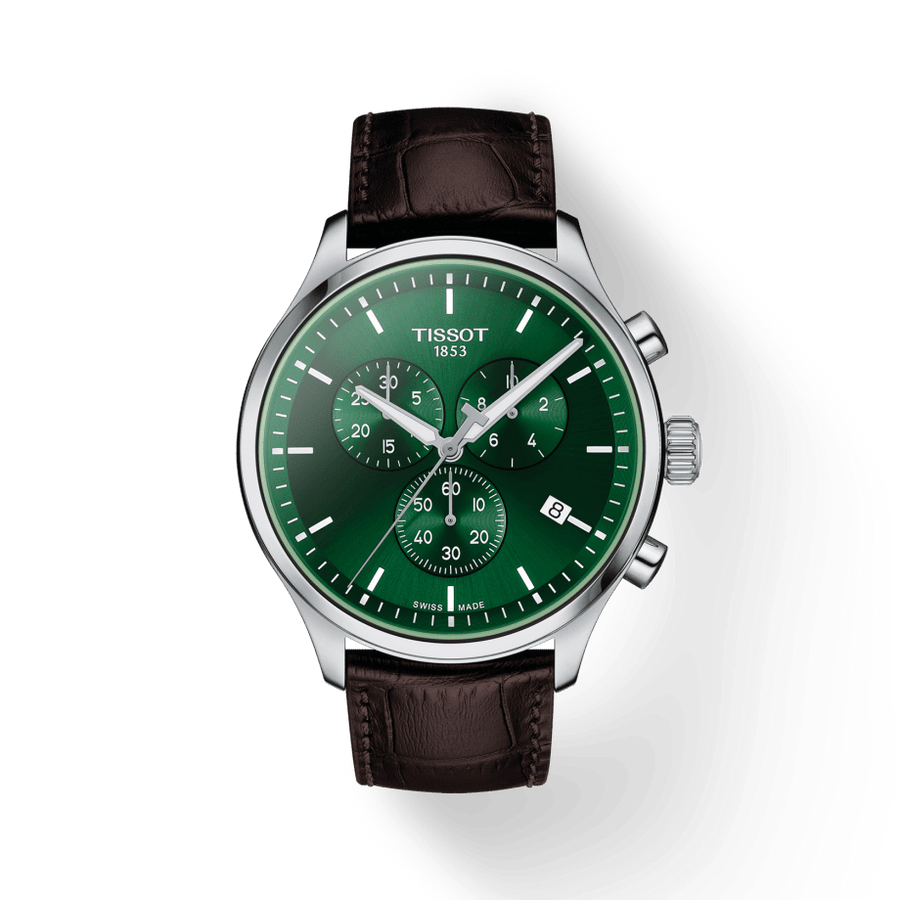 Tissot Chrono XL Chronograph Classic Green Dial Brown Leather Strap Watch For Men - T116.617.16.091.00